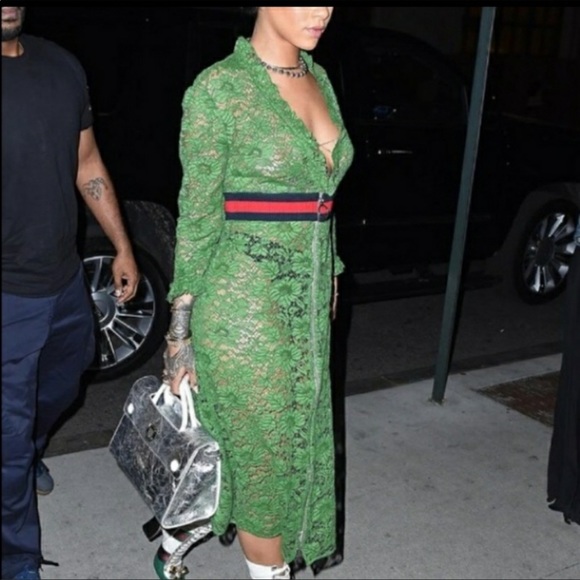 Gucci floral lace green midi dress with front zipper and a slip M - Picture 5 of 8